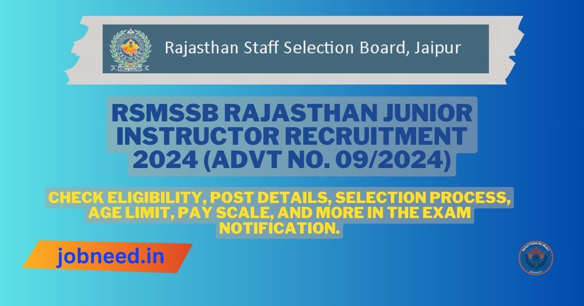 RSMSSB Rajasthan Junior Instructor Recruitment 2024